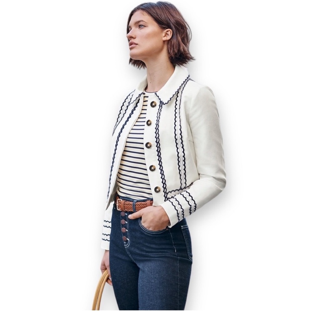 Boden Blue and White Blazer Elegant Suit Jacket - Picture 3 of 11